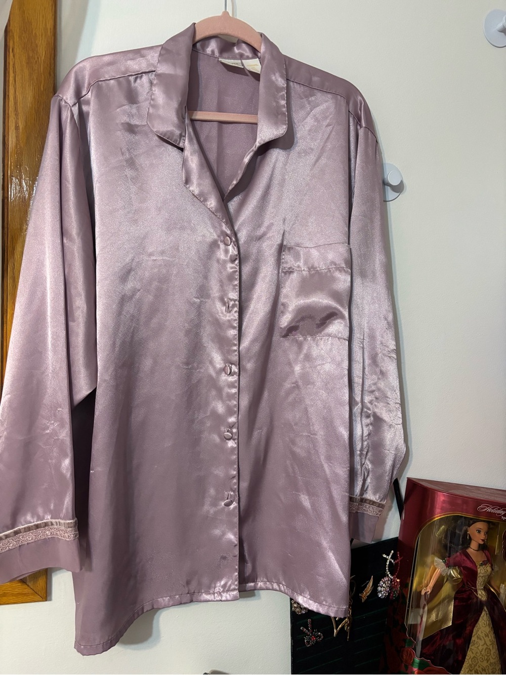 Gilligan & O'Malley Satin Mauve Button-Up Pajama Top
